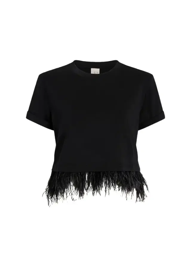 Cinq à Sept Cropped Feather-Trim Tee