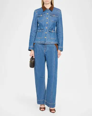Cinq à Sept Katniss Suede Collar Denim Jacket | Thumbnail 2