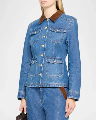 Cinq à Sept Katniss Suede Collar Denim Jacket | Thumbnail 4