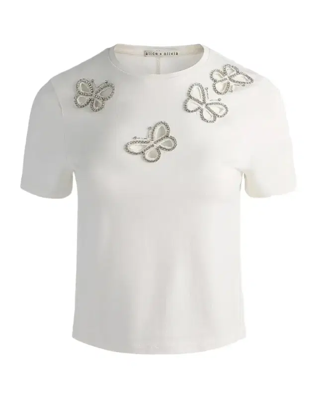 Alice + Olivia Cindy Embellished Butterfly Cropped T-Shirt