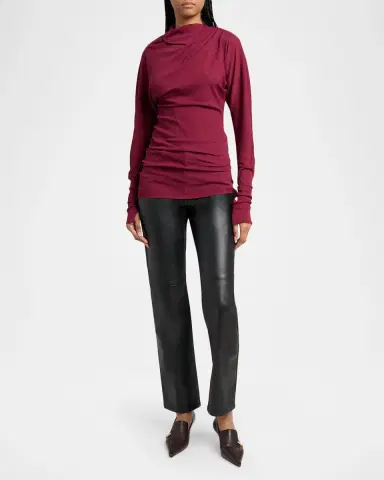 Proenza Schouler Golda Gauze Draped Long-Sleeve Top | Thumbnail 2