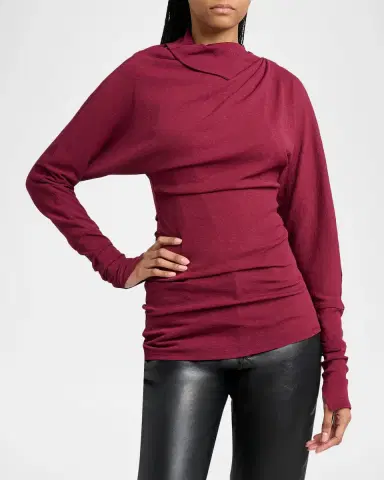 Proenza Schouler Golda Gauze Draped Long-Sleeve Top | Thumbnail 4