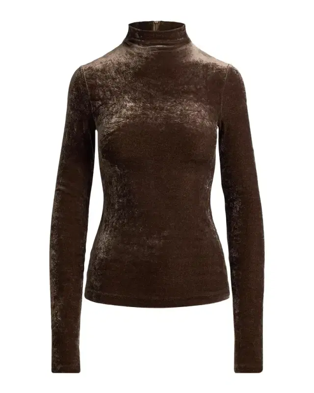 Ralph Lauren Collection Ilene Velour Mock-Neck Long-Sleeve Top