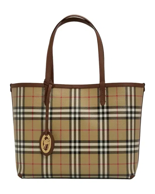 Burberry Small Coated Canvas Check Tote Bag