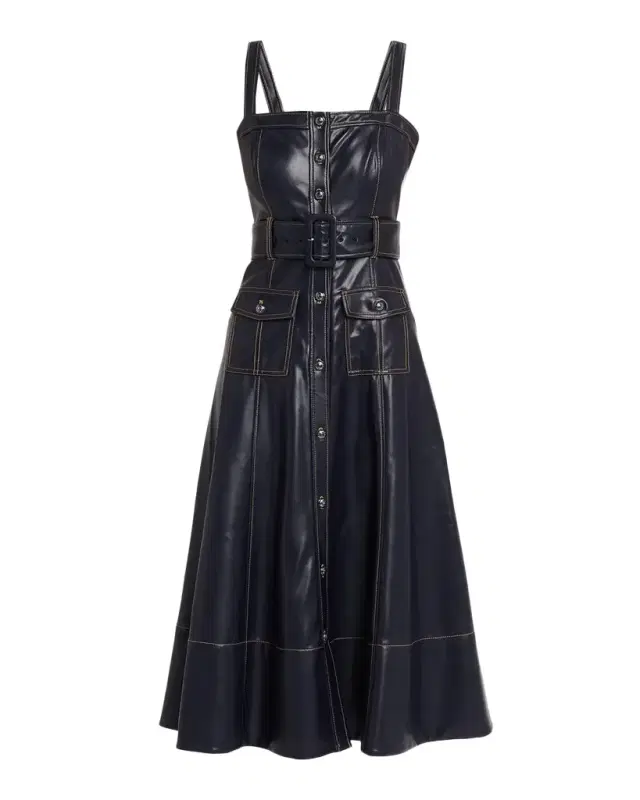 Cinq à Sept Veena Belted Vegan Leather Midi Dress