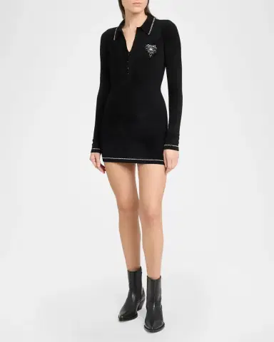 AMIRI Ma Velvet Knit Long-Sleeve Mini Polo Dress | Thumbnail 4 AMIRI Ma Velvet Knit Long-Sleeve Mini Polo Dress | Thumbnail 4