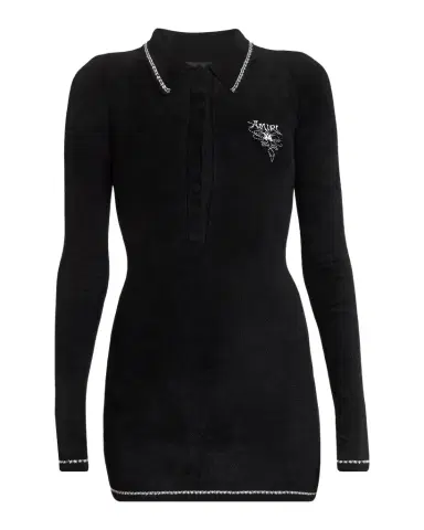 AMIRI Ma Velvet Knit Long-Sleeve Mini Polo Dress | Thumbnail 1 AMIRI Ma Velvet Knit Long-Sleeve Mini Polo Dress | Thumbnail 1