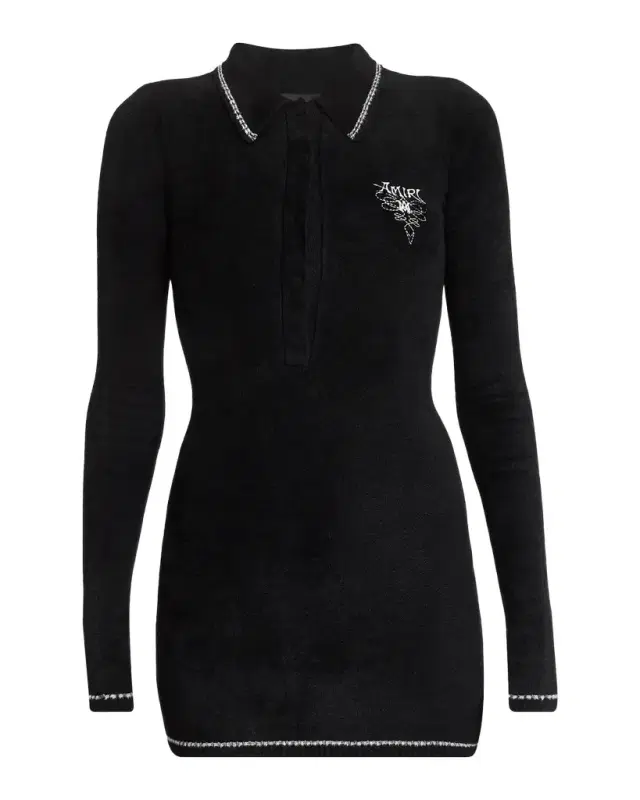 AMIRI Ma Velvet Knit Long-Sleeve Mini Polo Dress