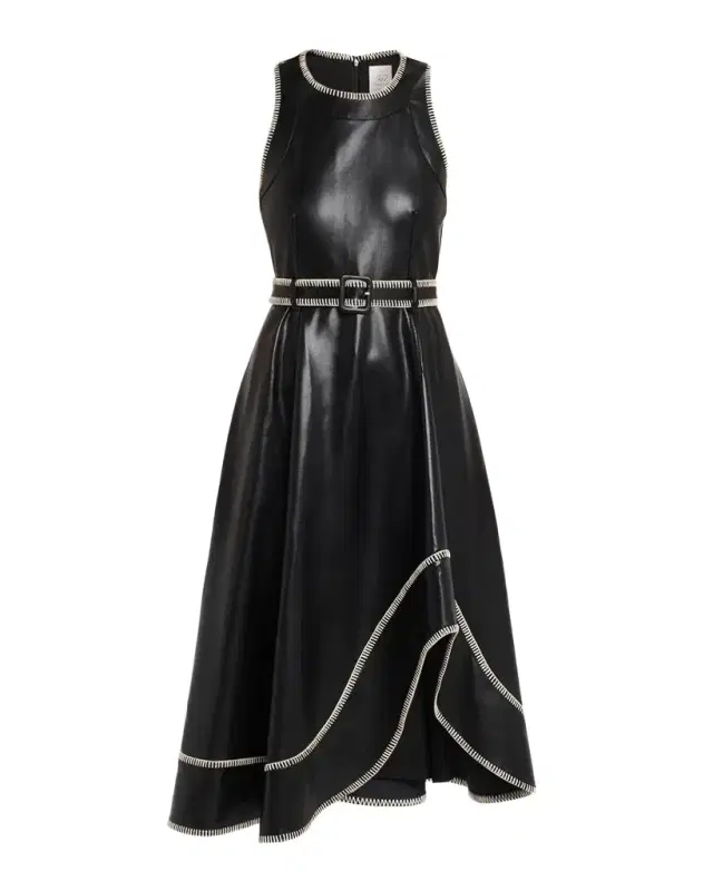 Cinq à Sept Zelda Whipstitch Vegan Leather Midi Dress