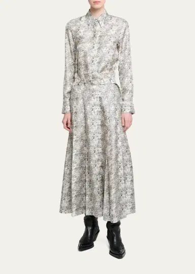 Gabriela Hearst Dugald Button-Front Pleated Silk Midi Skirt With Belt | Thumbnail 2