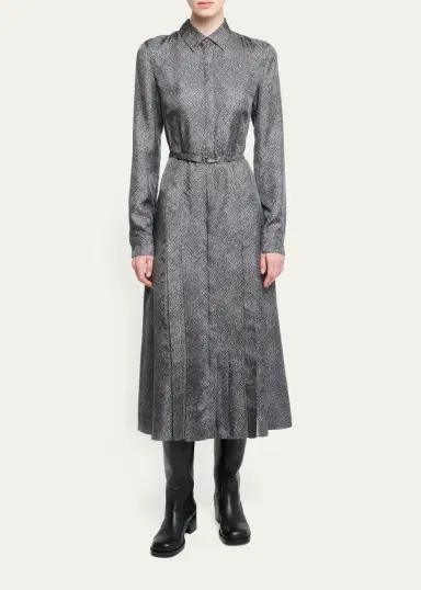 Gabriela Hearst Jane Herringbone Print Silk Belted Midi Shirtdress | Thumbnail 2