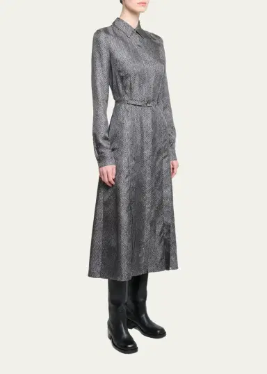 Gabriela Hearst Jane Herringbone Print Silk Belted Midi Shirtdress | Thumbnail 4