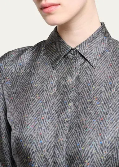 Gabriela Hearst Jane Herringbone Print Silk Belted Midi Shirtdress | Thumbnail 5