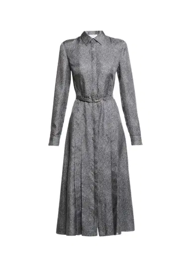 Gabriela Hearst Jane Herringbone Print Silk Belted Midi Shirtdress | Thumbnail 1