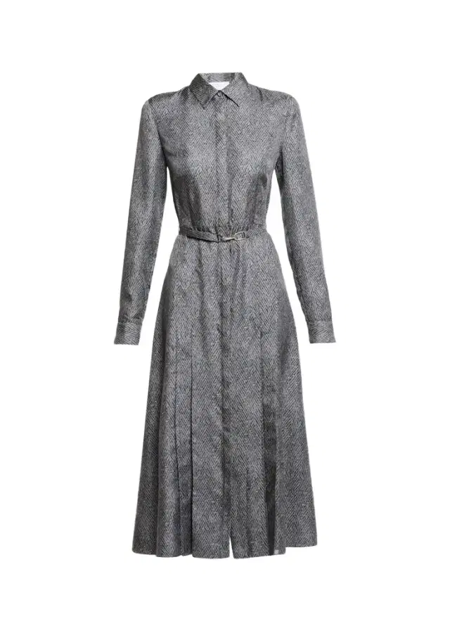 Gabriela Hearst Jane Herringbone Print Silk Belted Midi Shirtdress