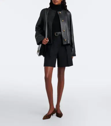 Max Mara Leather-trimmed wool-blend shorts | Thumbnail 2 Max Mara Leather-trimmed wool-blend shorts | Thumbnail 2