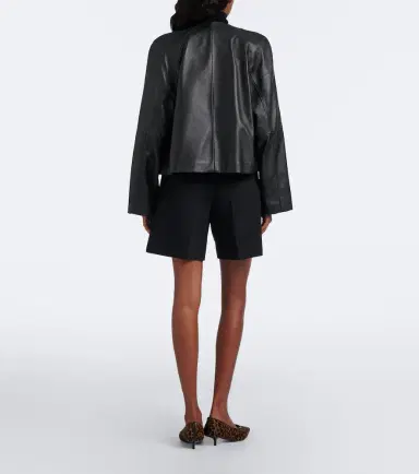 Max Mara Leather-trimmed wool-blend shorts | Thumbnail 4 Max Mara Leather-trimmed wool-blend shorts | Thumbnail 4