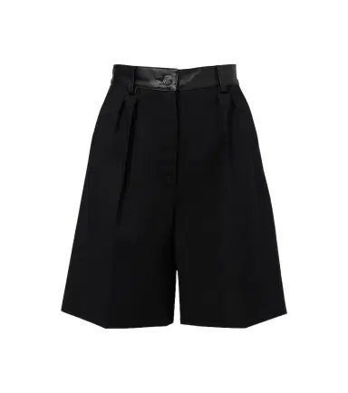 Max Mara Leather-trimmed wool-blend shorts | Thumbnail 1 Max Mara Leather-trimmed wool-blend shorts | Thumbnail 1