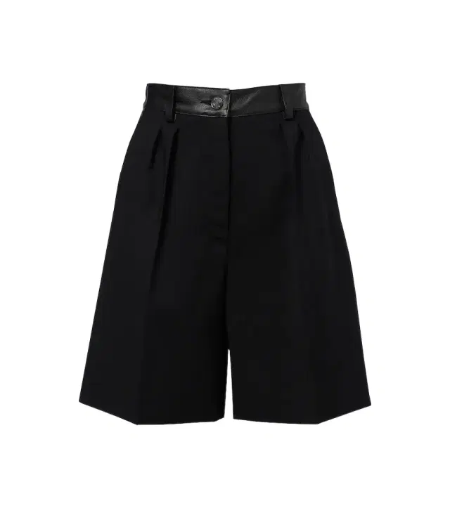 Leather-trimmed wool-blend shorts