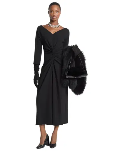 Michael Kors Collection Stretch Wool Crepe Ruched Dress in | Thumbnail 1 Michael Kors Collection Stretch Wool Crepe Ruched Dress in | Thumbnail 1