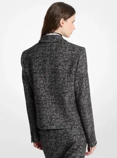 Michael Kors Collection Smudged Glen Plaid Wool Cropped Blazer | Thumbnail 2