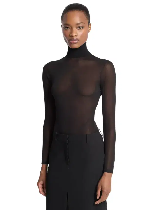 Michael Kors Collection Superfine Sheer Viscose Turtleneck Bodysuit