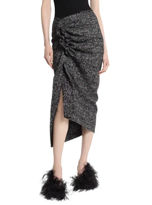 Michael Kors Collection Smudged Glen Plaid Wool Pareo Skirt
