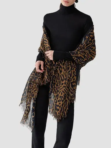 Carolina Herrera Women's Leopard Print Fringe Scarf | Thumbnail 4