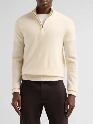 Vince Men's Boiled Cashmere Zip Sweater - Bone | Thumbnail 4