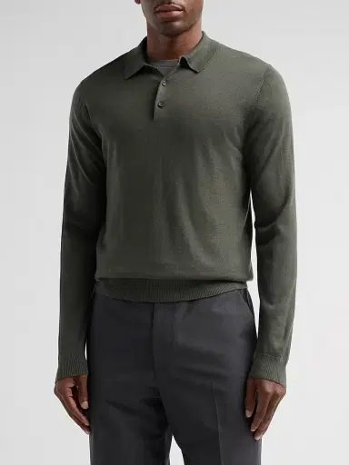 Vince Men's Merino Wool Polo Sweater - Night Leaf - Size XXL | Thumbnail 4 Vince Men's Merino Wool Polo Sweater - Night Leaf - Size XXL | Thumbnail 4