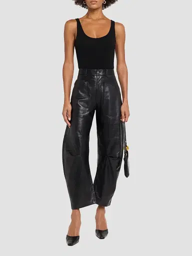 Nili Lotan Women's Shon Leather Barrel-Leg Pants - Midnight | Thumbnail 2 Nili Lotan Women's Shon Leather Barrel-Leg Pants - Midnight | Thumbnail 2