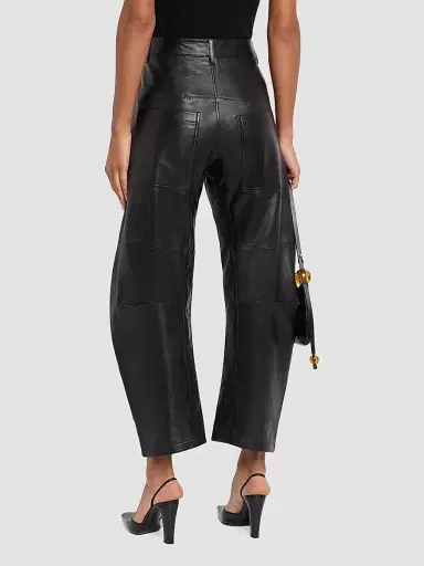 Nili Lotan Women's Shon Leather Barrel-Leg Pants - Midnight | Thumbnail 3 Nili Lotan Women's Shon Leather Barrel-Leg Pants - Midnight | Thumbnail 3