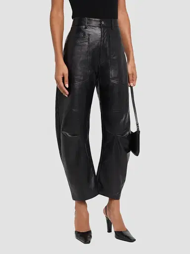 Nili Lotan Women's Shon Leather Barrel-Leg Pants - Midnight | Thumbnail 4 Nili Lotan Women's Shon Leather Barrel-Leg Pants - Midnight | Thumbnail 4