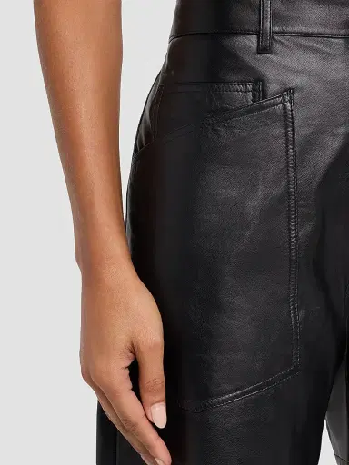 Nili Lotan Women's Shon Leather Barrel-Leg Pants - Midnight | Thumbnail 5 Nili Lotan Women's Shon Leather Barrel-Leg Pants - Midnight | Thumbnail 5
