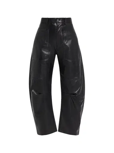 Nili Lotan Women's Shon Leather Barrel-Leg Pants - Midnight | Thumbnail 1 Nili Lotan Women's Shon Leather Barrel-Leg Pants - Midnight | Thumbnail 1