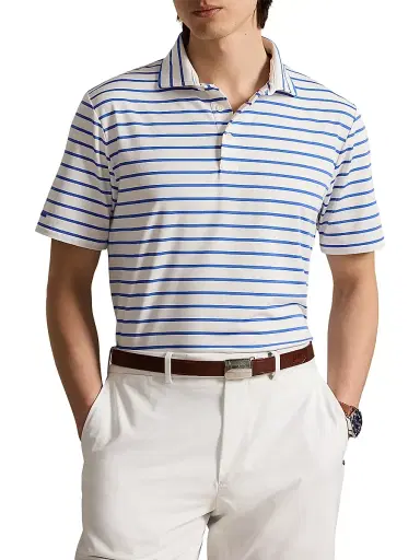 RLX Ralph Lauren Men's Lightweight Airflow Knit Polo Shirt - Maidstone Blue Ceramic White | Thumbnail 3 RLX Ralph Lauren Men's Lightweight Airflow Knit Polo Shirt - Maidstone Blue Ceramic White | Thumbnail 3