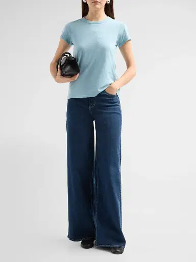 rag & bone Women's The Slub Cotton T-Shirt - Teal Blue | Thumbnail 2