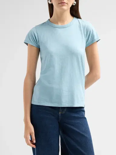 rag & bone Women's The Slub Cotton T-Shirt - Teal Blue | Thumbnail 4