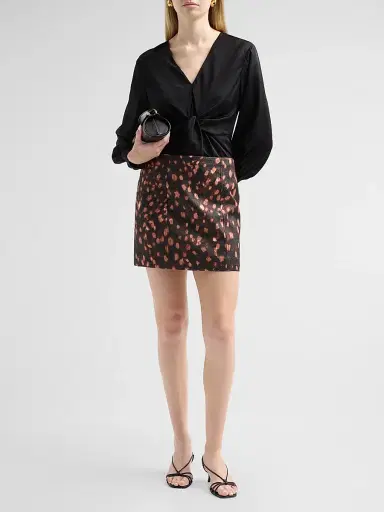 Milly Women's Noa Stretch-Silk Tie V-Neck Top - Black | Thumbnail 2