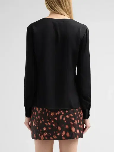 Milly Women's Noa Stretch-Silk Tie V-Neck Top - Black | Thumbnail 3