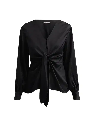 Milly Women's Noa Stretch-Silk Tie V-Neck Top - Black | Thumbnail 1