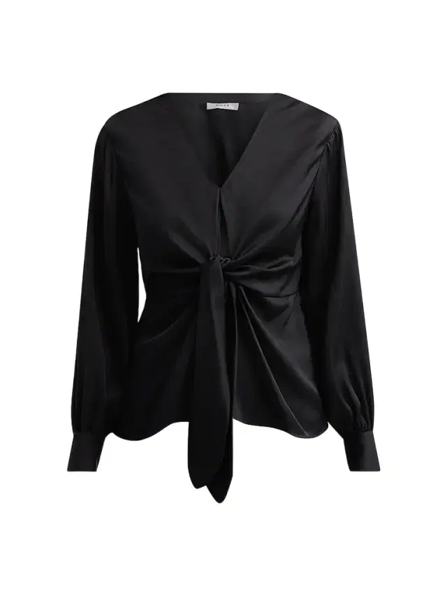 Milly Women's Noa Stretch-Silk Tie V-Neck Top - Black
