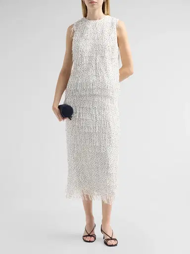 Milly Women's Roxanne Polka Dot Fringe Midi Skirt - White Black | Thumbnail 2