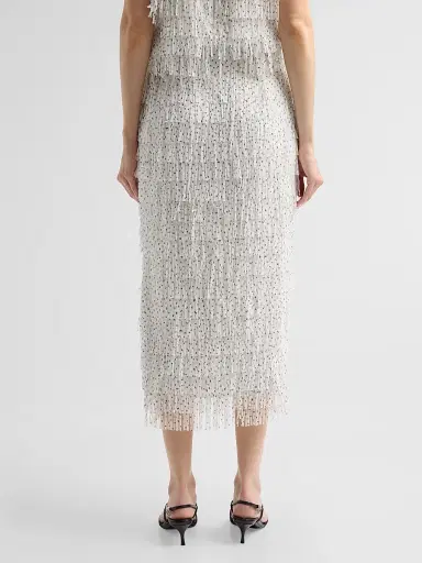 Milly Women's Roxanne Polka Dot Fringe Midi Skirt - White Black | Thumbnail 3