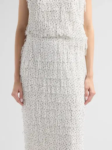 Milly Women's Roxanne Polka Dot Fringe Midi Skirt - White Black | Thumbnail 5