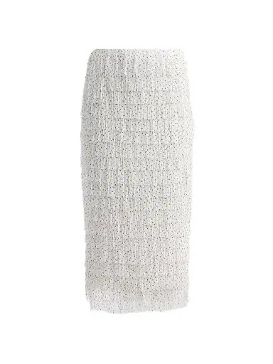 Milly Women's Roxanne Polka Dot Fringe Midi Skirt - White Black | Thumbnail 1