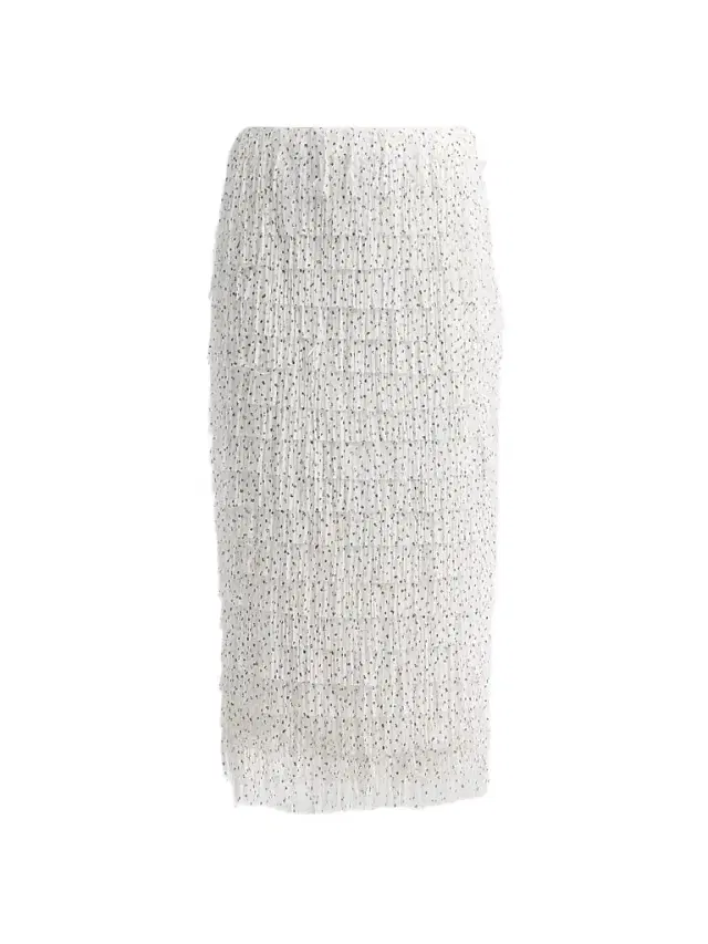 Milly Women's Roxanne Polka Dot Fringe Midi Skirt - White Black