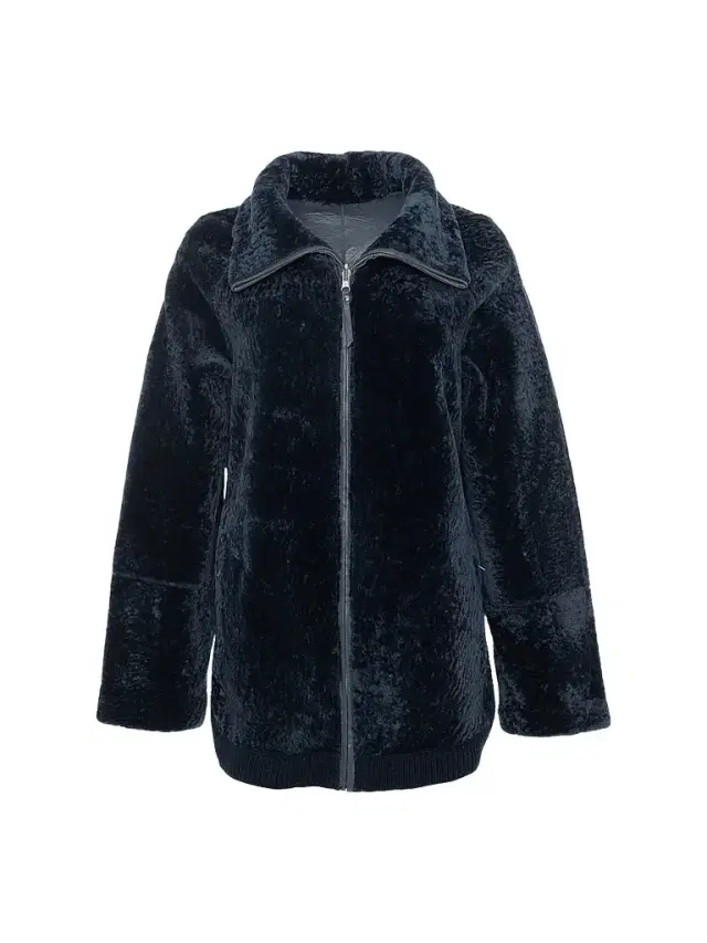 Gorski Women's Textured Shearling Lamb Zip Coat - Navy