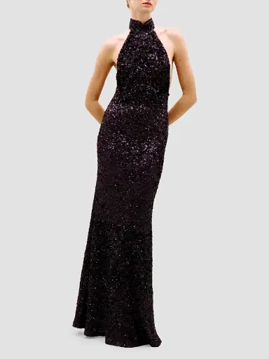 Silvia Tcherassi Women's Dido Sequined Halter Maxi Dress - Purple - Size XS | Thumbnail 2