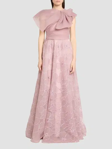 Talbot Runhof Women's Organza Floral Lace Gown - Marble - Size 12 | Thumbnail 2